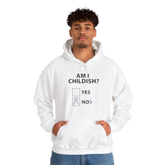 Hoodie — "Am I Childish?" Funny Checkbox Hoodie with Cute Owl Back Graphic