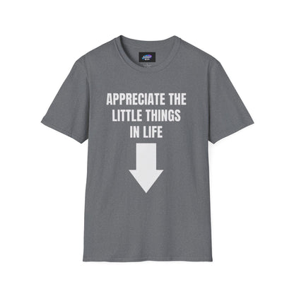 Appreciate the Little Things T‑Shirt — Casual Inspirational Tee with Down Arrow