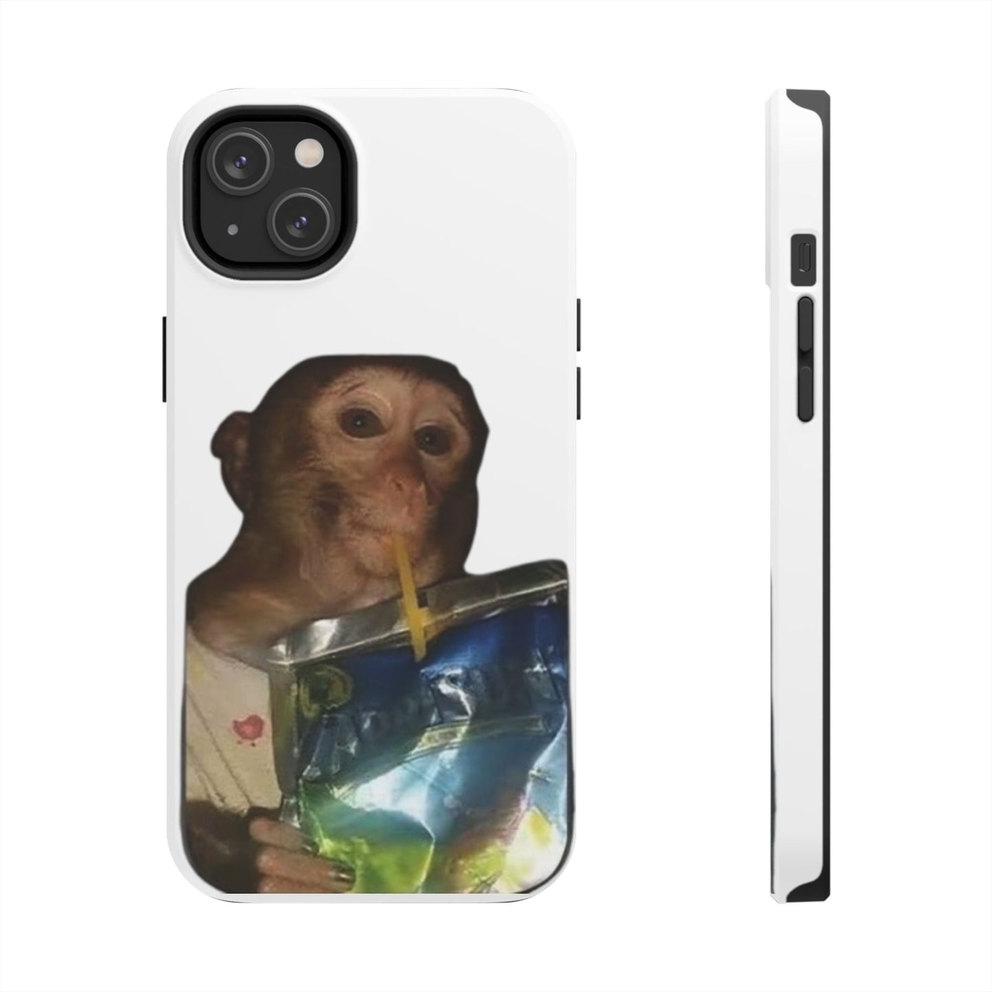 Monkey Sipping Juice Phone Case — Funny Cute Meme Protective Case