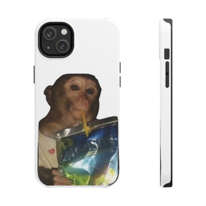 Monkey Sipping Juice Phone Case — Funny Cute Meme Protective Case