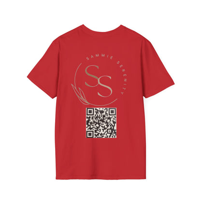 QR Code Gift Tee — "Scan here for 10 to spend on whatnot at sammieserenity"