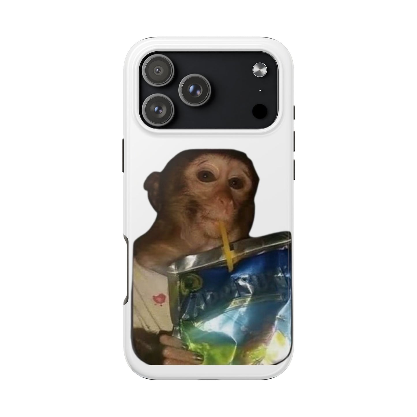 Monkey Sipping Juice Phone Case — Funny Cute Meme Protective Case