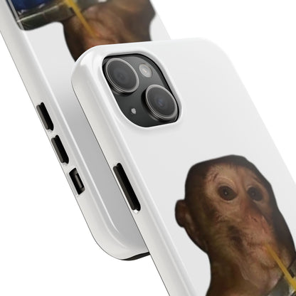 Monkey Sipping Juice Phone Case — Funny Cute Meme Protective Case