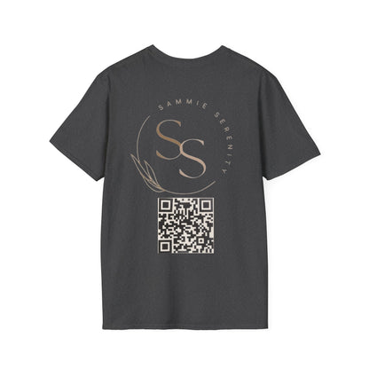QR Code Gift Tee — "Scan here for 10 to spend on whatnot at sammieserenity"