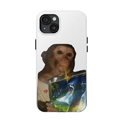 Monkey Sipping Juice Phone Case — Funny Cute Meme Protective Case