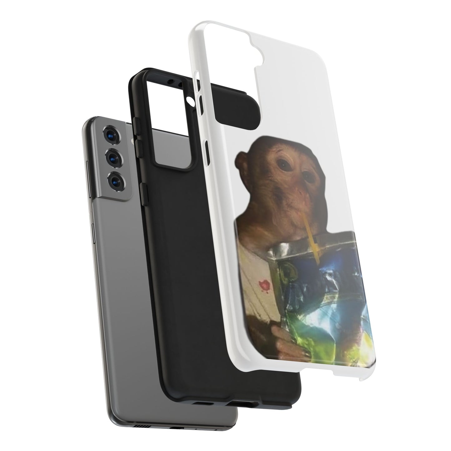 Monkey Sipping Juice Phone Case — Funny Cute Meme Protective Case