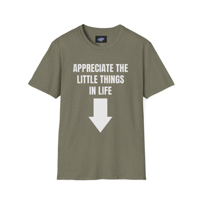 Appreciate the Little Things T‑Shirt — Casual Inspirational Tee with Down Arrow