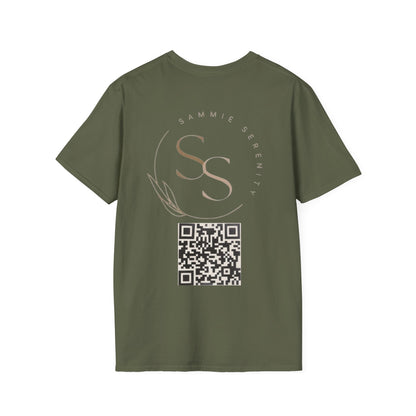 QR Code Gift Tee — "Scan here for 10 to spend on whatnot at sammieserenity"