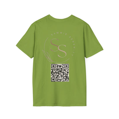 QR Code Gift Tee — "Scan here for 10 to spend on whatnot at sammieserenity"