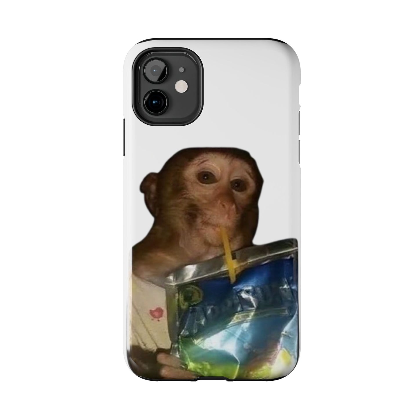 Monkey Sipping Juice Phone Case — Funny Cute Meme Protective Case