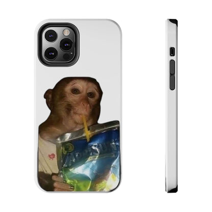 Monkey Sipping Juice Phone Case — Funny Cute Meme Protective Case
