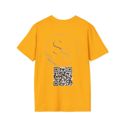 QR Code Gift Tee — "Scan here for 10 to spend on whatnot at sammieserenity"