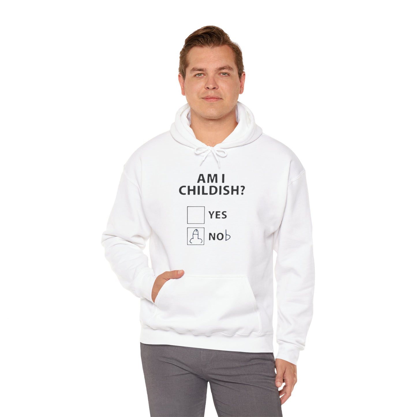 Hoodie — "Am I Childish?" Funny Checkbox Hoodie with Cute Owl Back Graphic