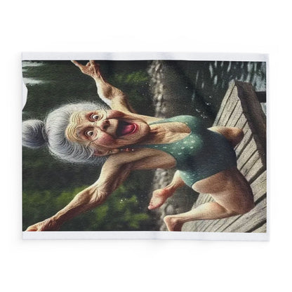 Fleece Blanket - Joyful Diving Granny Illustration