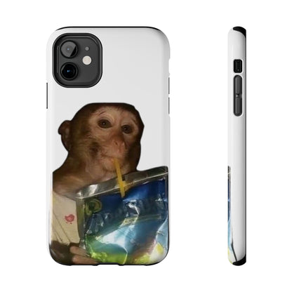 Monkey Sipping Juice Phone Case — Funny Cute Meme Protective Case