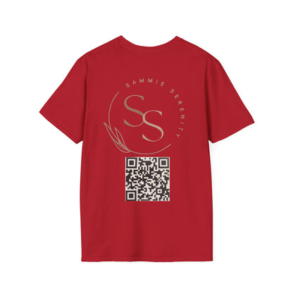 QR Code Gift Tee — "Scan here for 10 to spend on whatnot at sammieserenity"