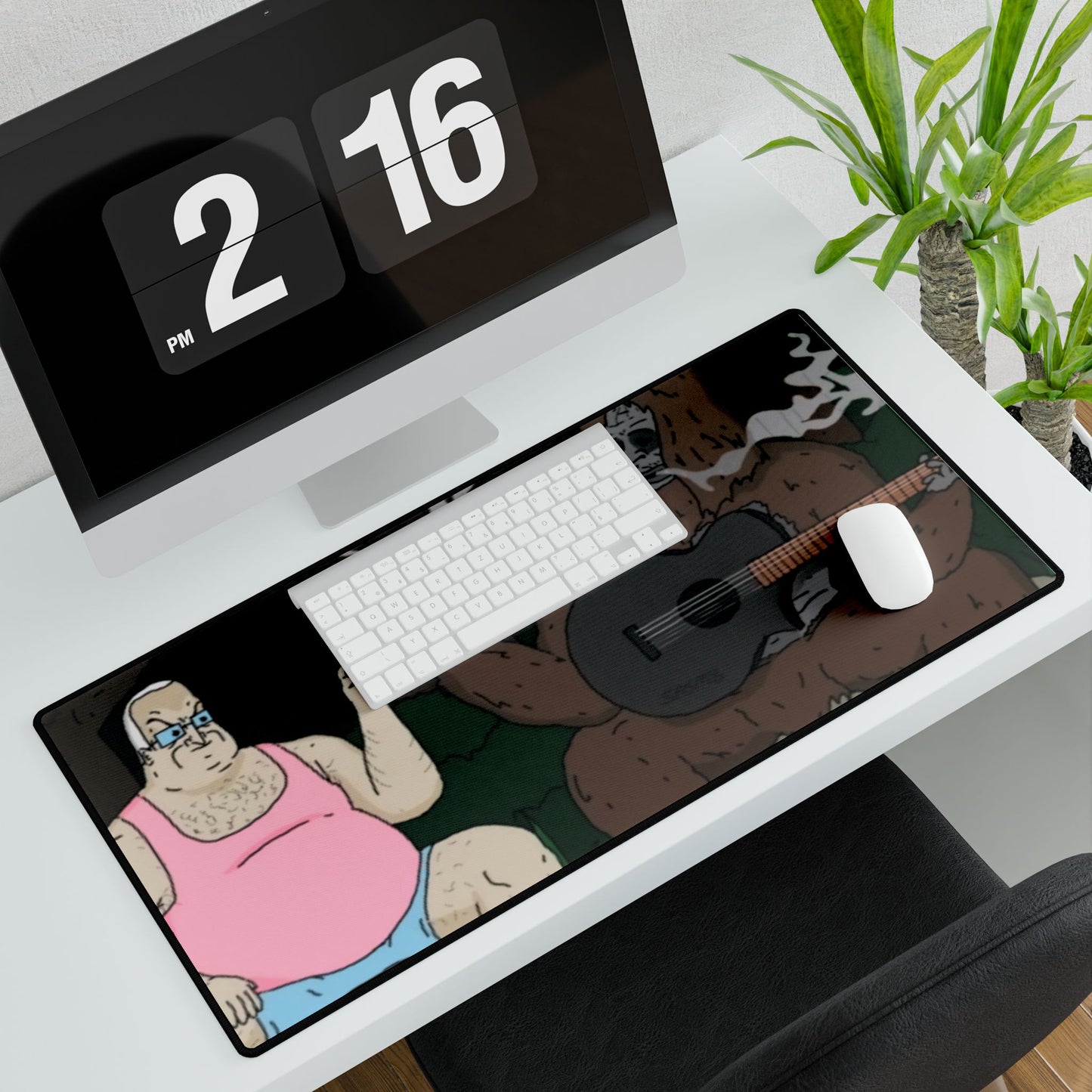 Funny Stoner Bear & Guy Desk Mat — 'Wake Up' Gaming Mouse Pad