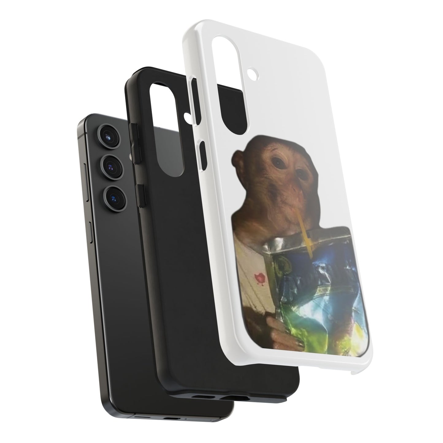 Monkey Sipping Juice Phone Case — Funny Cute Meme Protective Case