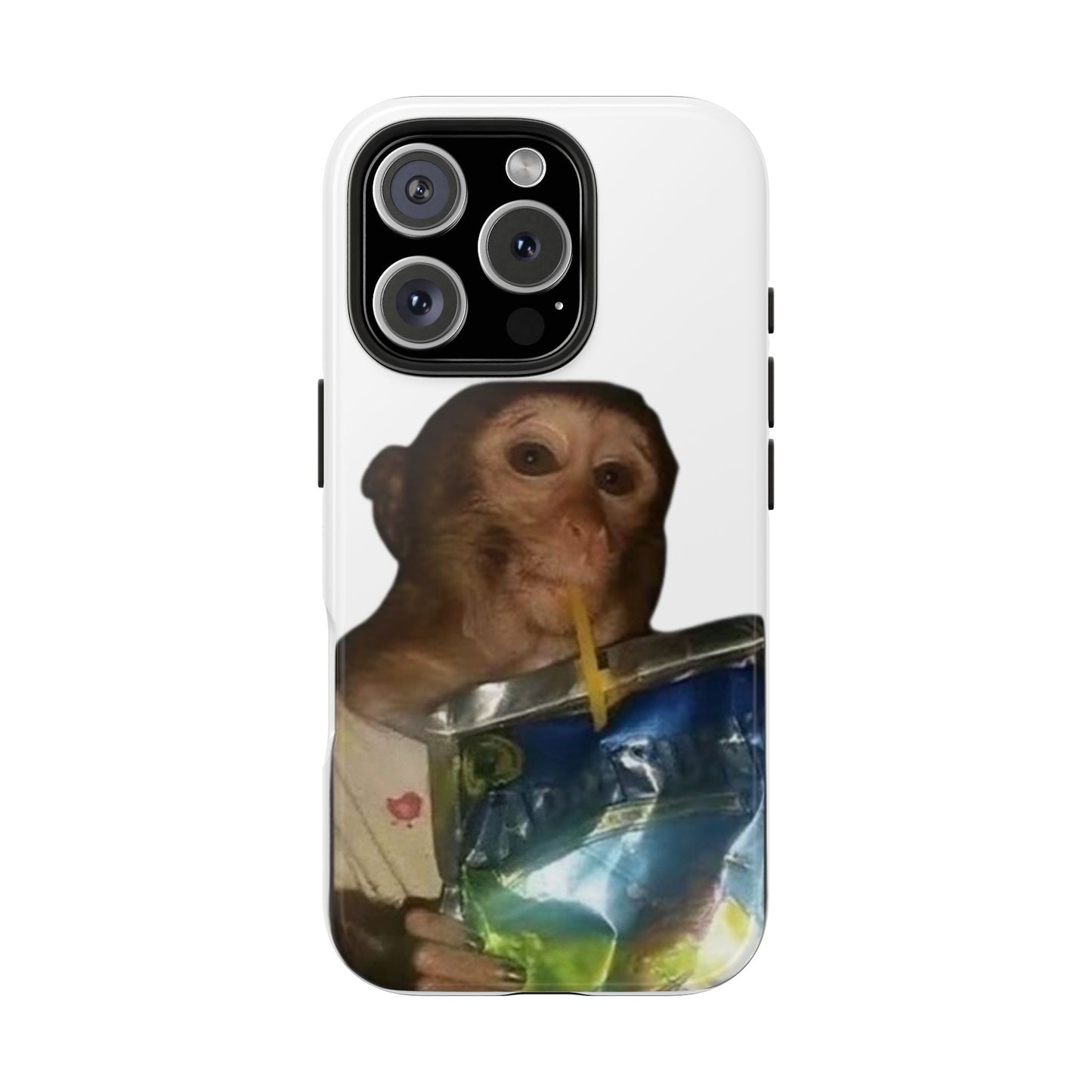 Monkey Sipping Juice Phone Case — Funny Cute Meme Protective Case